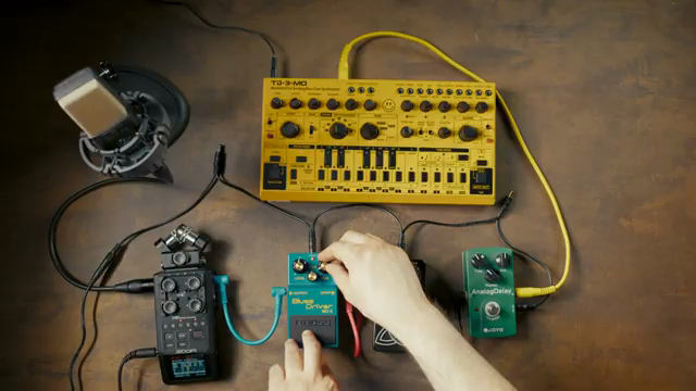 optoproductions blends Behringer TD3-MO with guitar pedals for fiery results