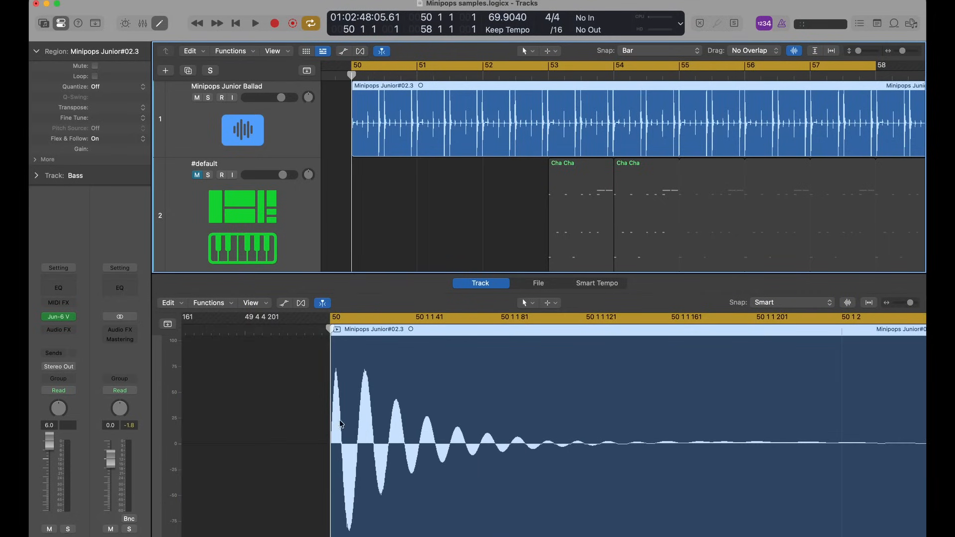 so we're exactly on the bar there at 69.9040 beats a minute go to the next bar we're slightly out