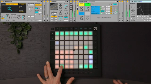 I've got a filter controlled by the pad grid's polyphonic aftertouch.