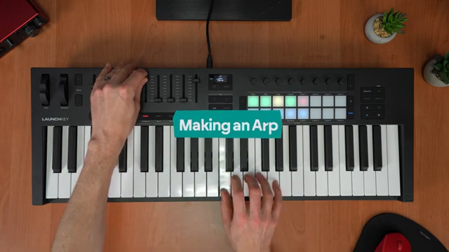 You can just turn on ARP mode and then hold down notes on the keyboard in Scale mode.