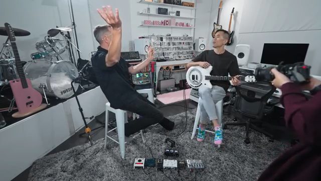 So all the strings are always being strummed, but you're able to isolate them because of the hexaphonic pickup, but through Ableton, you're…