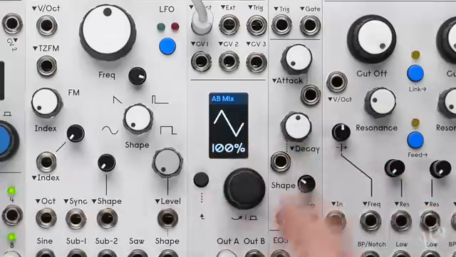 Outputs A and B function as either a stereo widened pair or produce different tones depending on the voice program.
