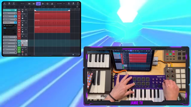 I can control the transport bar, play chords, lead, and use the knobs to control synth parameters, volumes, and effects sends.