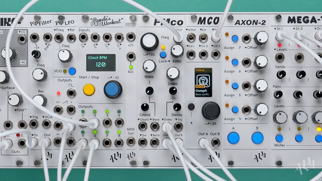 The invert CV input allows us to control the inversion of a chord, shifting each note up an octave as the CV level increases.