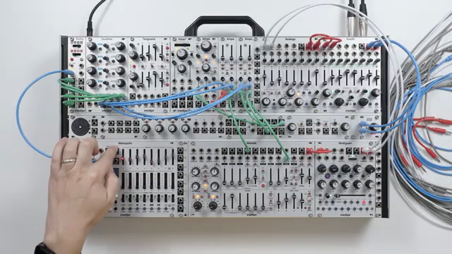 the idea here is that we have track one and track two controlling the pitch of oscillator A and oscillator B so that we get moments where…